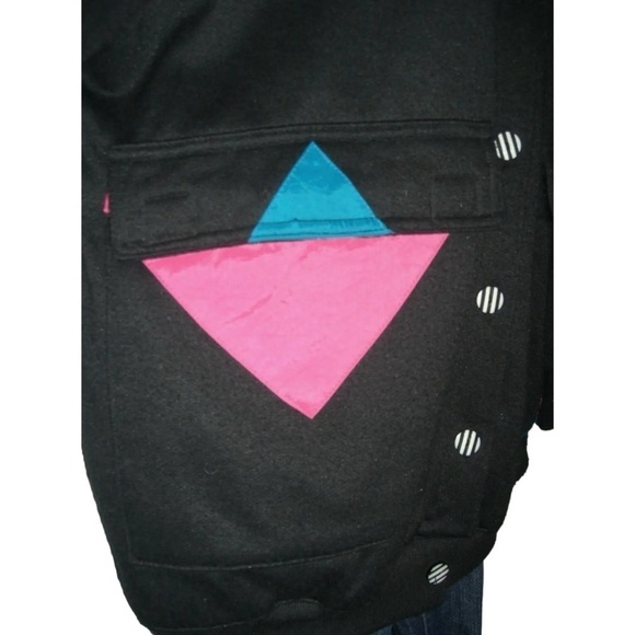 Vintage 80s Jacket Current Seen Black Geometric Stranger Things Mixed Media Pink - Picture 9 of 15